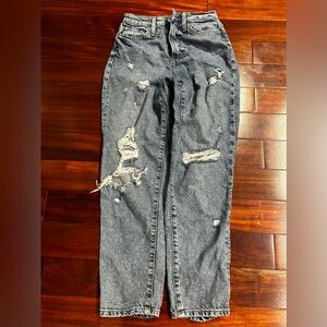 Distressed -Gray Moms jean High waisted -Straight Leg Jeans size 4 Tall